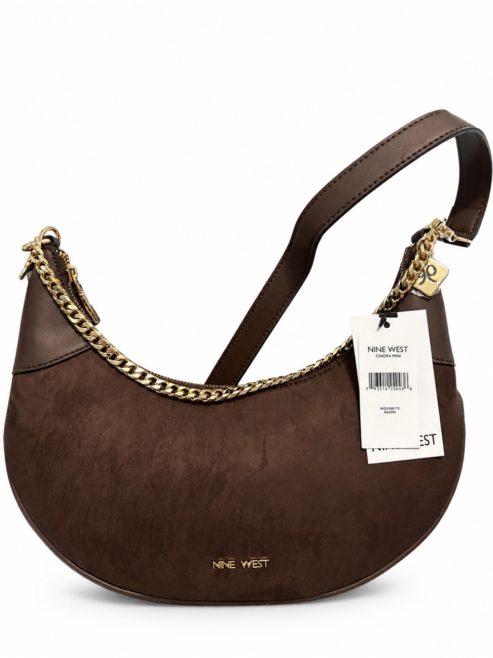 NWT Nine West Brown Suede Shoulder Bag with Gold Chain